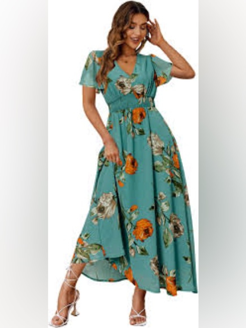 Teal Chiffon Floral Maxi Dress Size Small